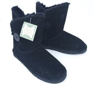 New LAMO 9" Suede Leather Boots Size 10 Women Black One Button, Whipstich